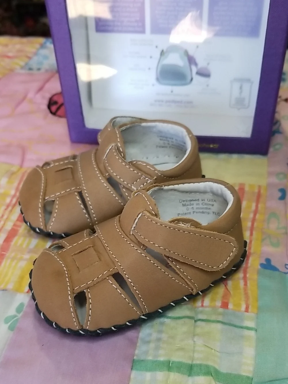 pediped Tan Baby/Toddler Sandals with Hook-and-Loop Straps 0-6 Month Harvey NIB